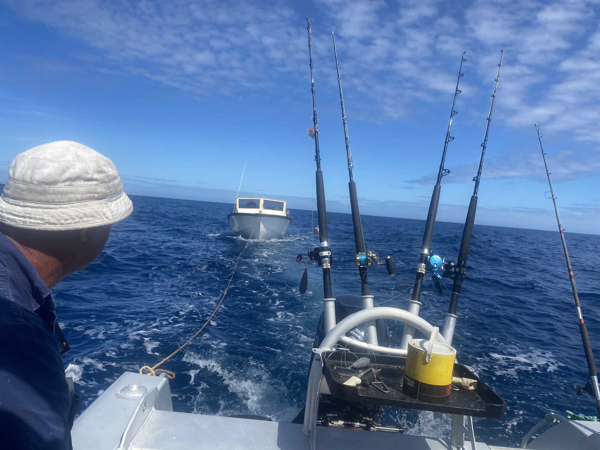 Fishing rods ready on a boat during a Norfolk Island fishing trip