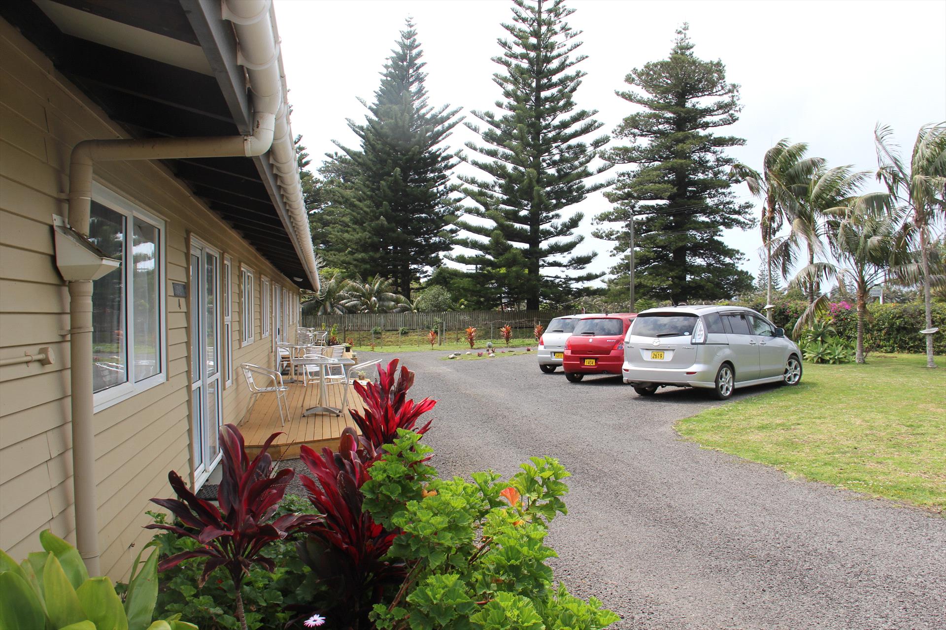 Apartment verandahs, garden and on-site parking
